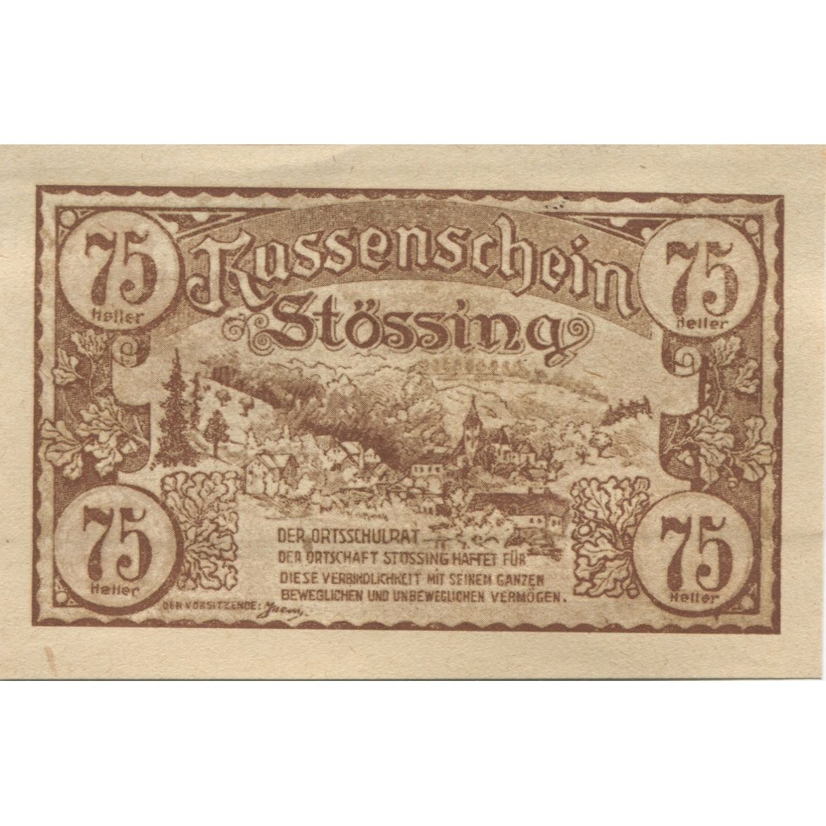 Billete, Austria, Stossing, 75 Heller, montagne 1920-09-30, SC Mehl:FS 1040