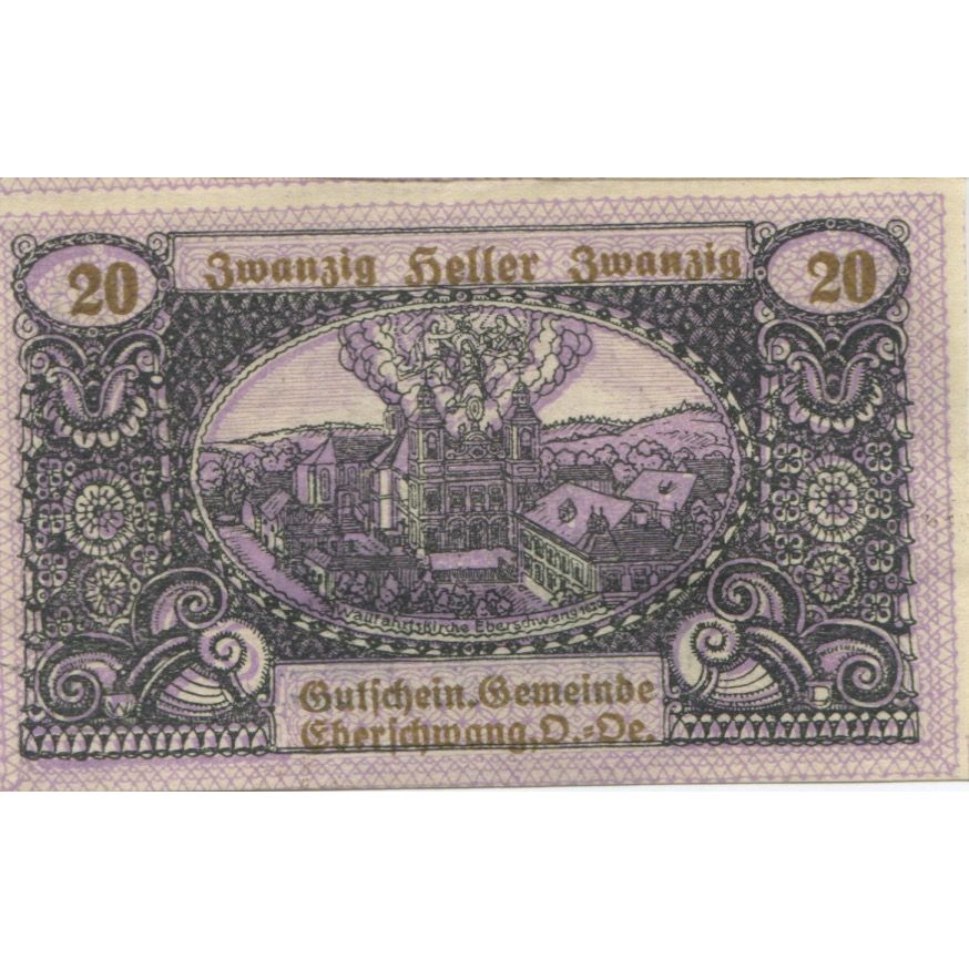 Billete, Austria, Eberschwang, 20 Heller, cochon, 1920 SC, Mehl:FS 145ax