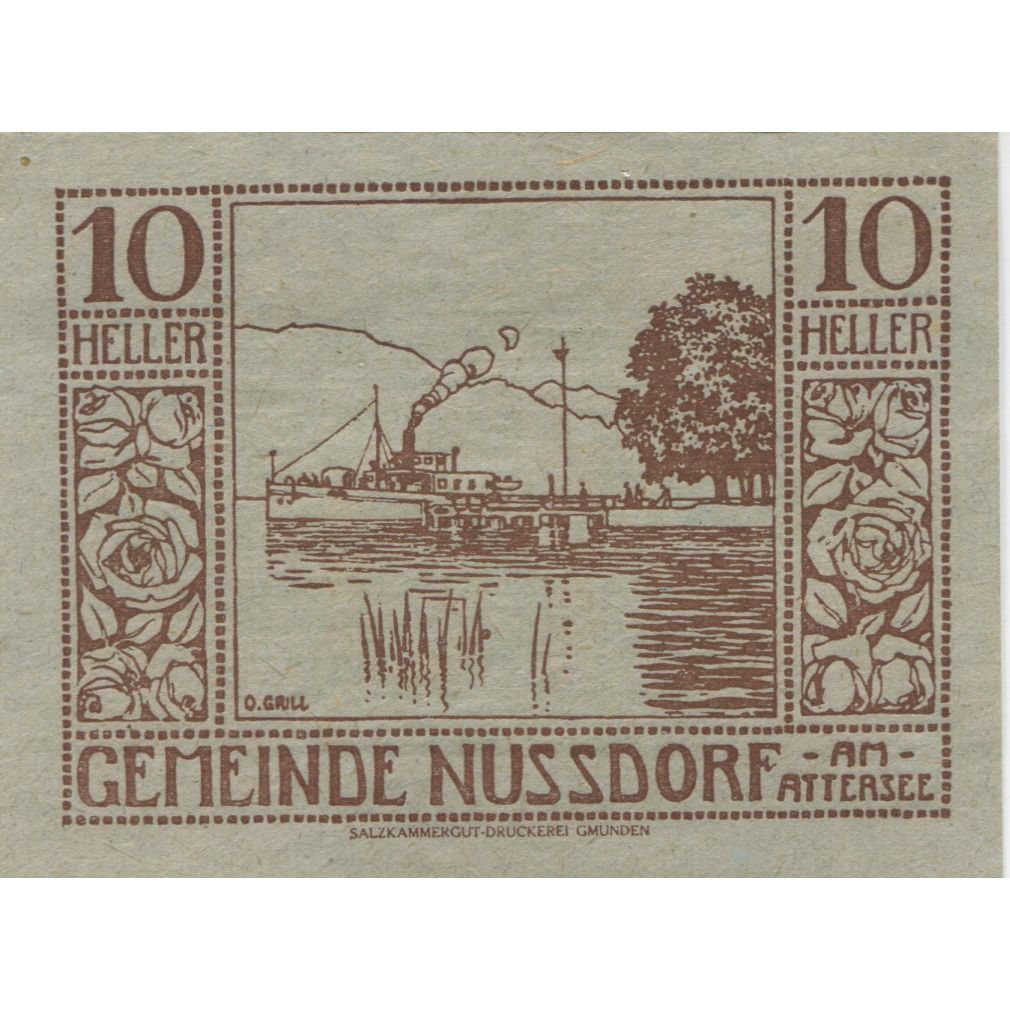 Billete, Austria, Nussdorf am Attersee, 10 Heller, fleuve, 1920 SC Mehl:FS 677a