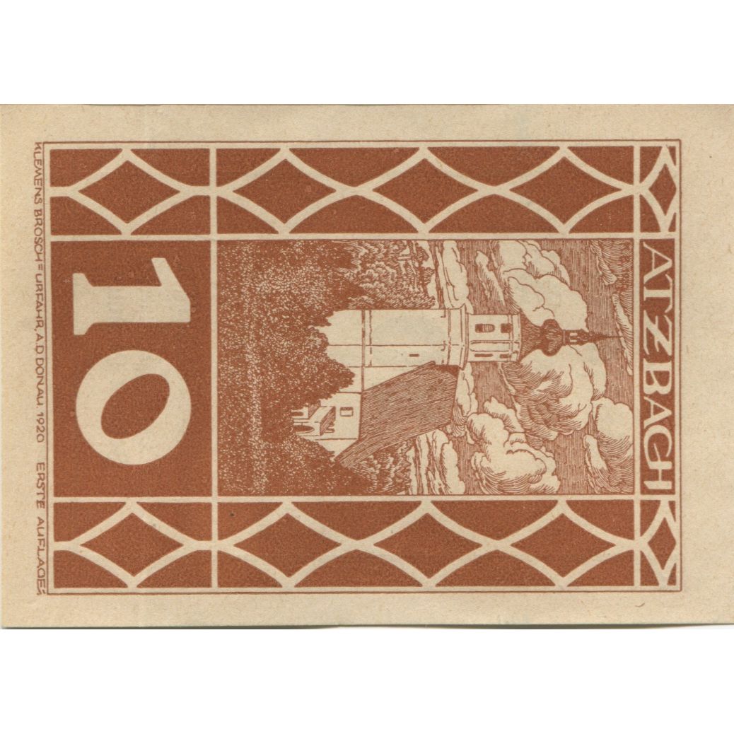 Billete, Austria, Atzbach, 10 Heller, Eglise, 1920, SC, Mehl:FS 62a
