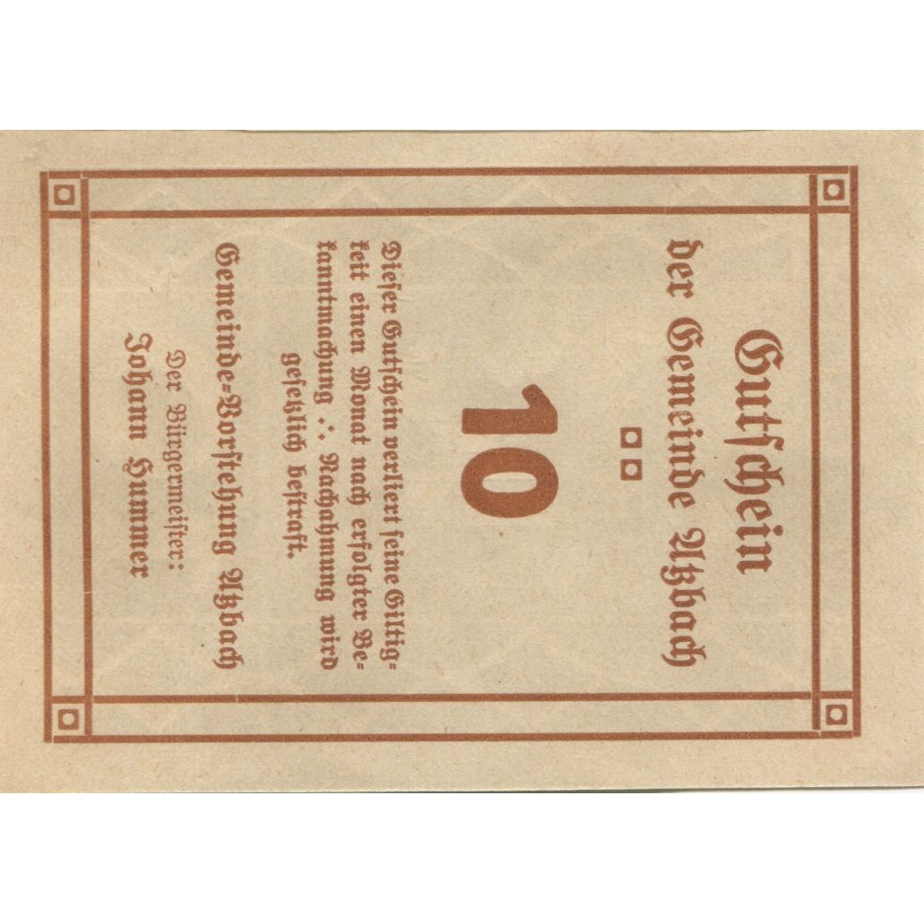 Billete, Austria, Atzbach, 10 Heller, Eglise, 1920, SC, Mehl:FS 62a