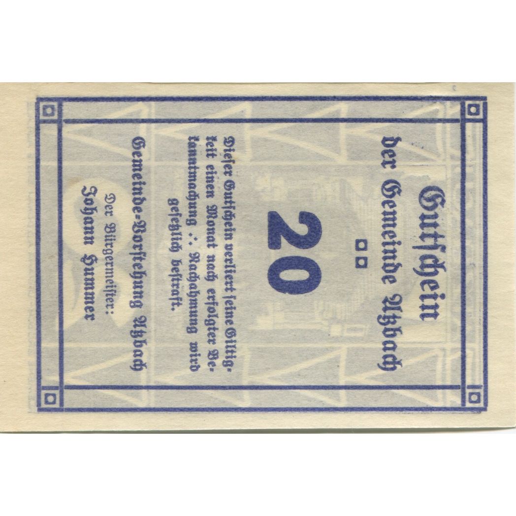 Billete, Austria, Atzbach, 20 Heller, château, 1920, SC, Mehl:FS 62a