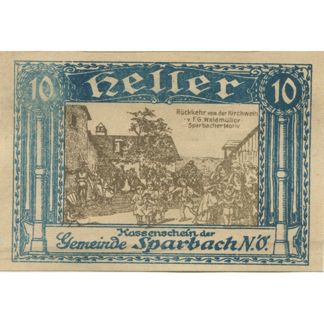 Billete, Austria, Sparbach, 10 Heller, village, 1920, SC, Mehl:FS 1006a
