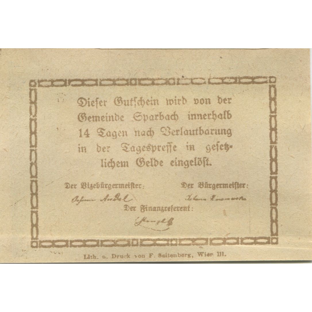 Billete, Austria, Sparbach, 10 Heller, village, 1920, SC, Mehl:FS 1006a