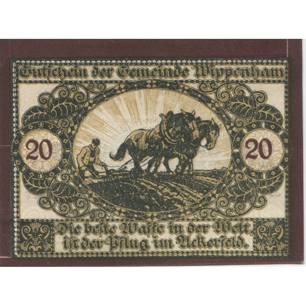 Billete, Austria, Wippenham, 20 Heller, chevaux 1920-09-30, SC Mehl:FS 1247a