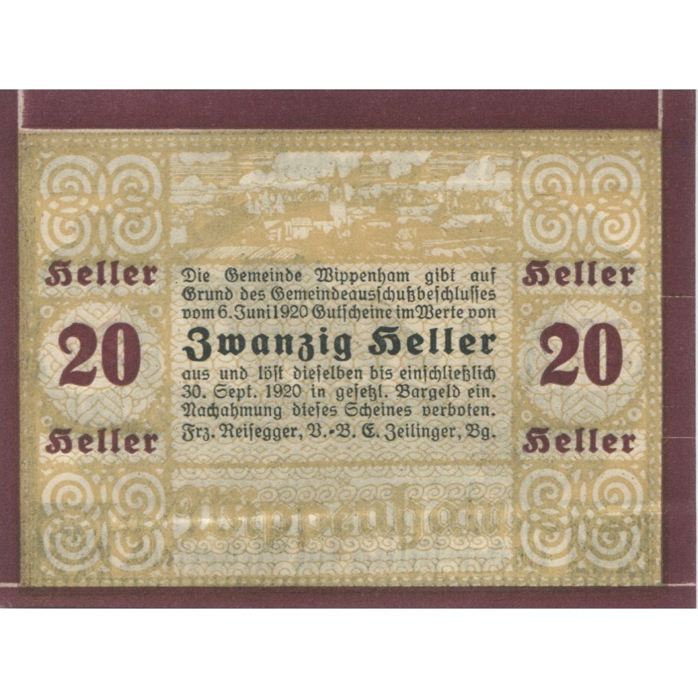 Billete, Austria, Wippenham, 20 Heller, chevaux 1920-09-30, SC Mehl:FS 1247a
