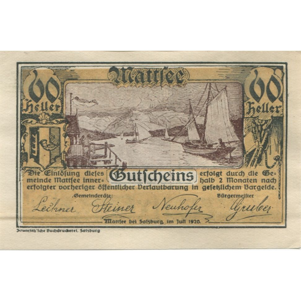 Billete, Austria, Mattsee, 60 Heller, Port, 1920, SC, Mehl:FS 596a