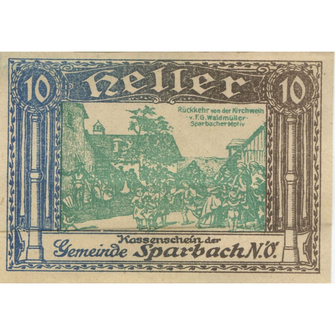Billete, Austria, Sparbach, 10 Heller, village, 1920, SC, Mehl:FS 1006e