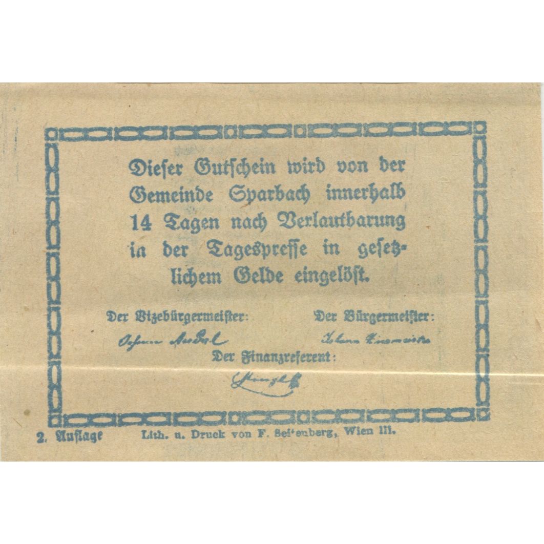 Billete, Austria, Sparbach, 10 Heller, village, 1920, SC, Mehl:FS 1006e