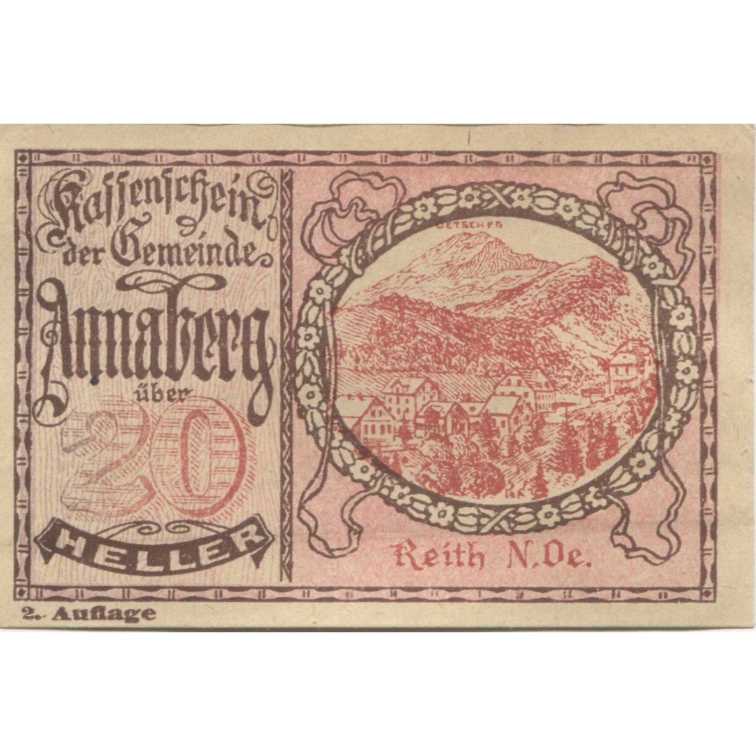 Billete, Austria, Annaberg, 20 Heller, paysage 1920-09-15, SC, Mehl:FS 44a