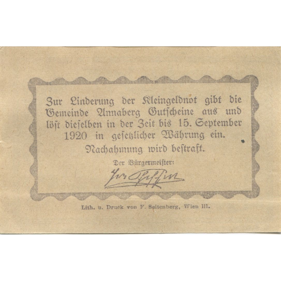 Billete, Austria, Annaberg, 20 Heller, paysage 1920-09-15, SC, Mehl:FS 44a
