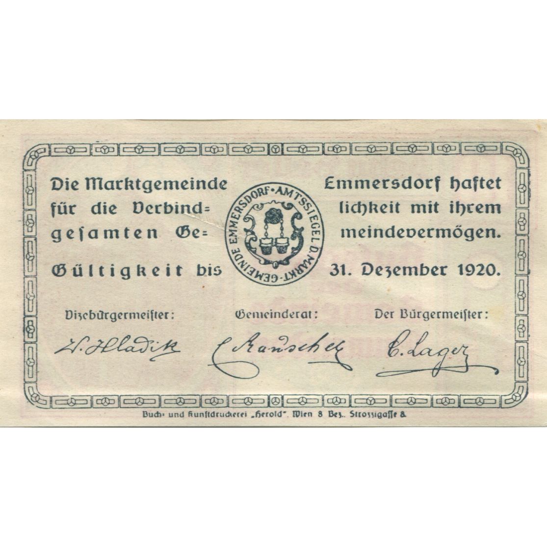 Billete, Austria, Emmersdorf, 10 Heller, rue, 1920, 1920-12-31, SC, Mehl:FS 171a
