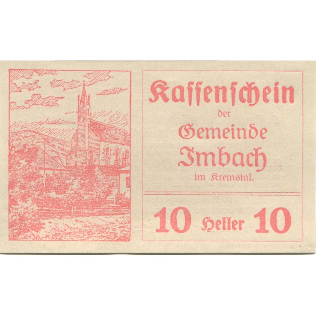 Billete, Austria, Imbach, 10 Heller, Eglise, 1920, 1920-12-31, SC, Mehl:FS 404II