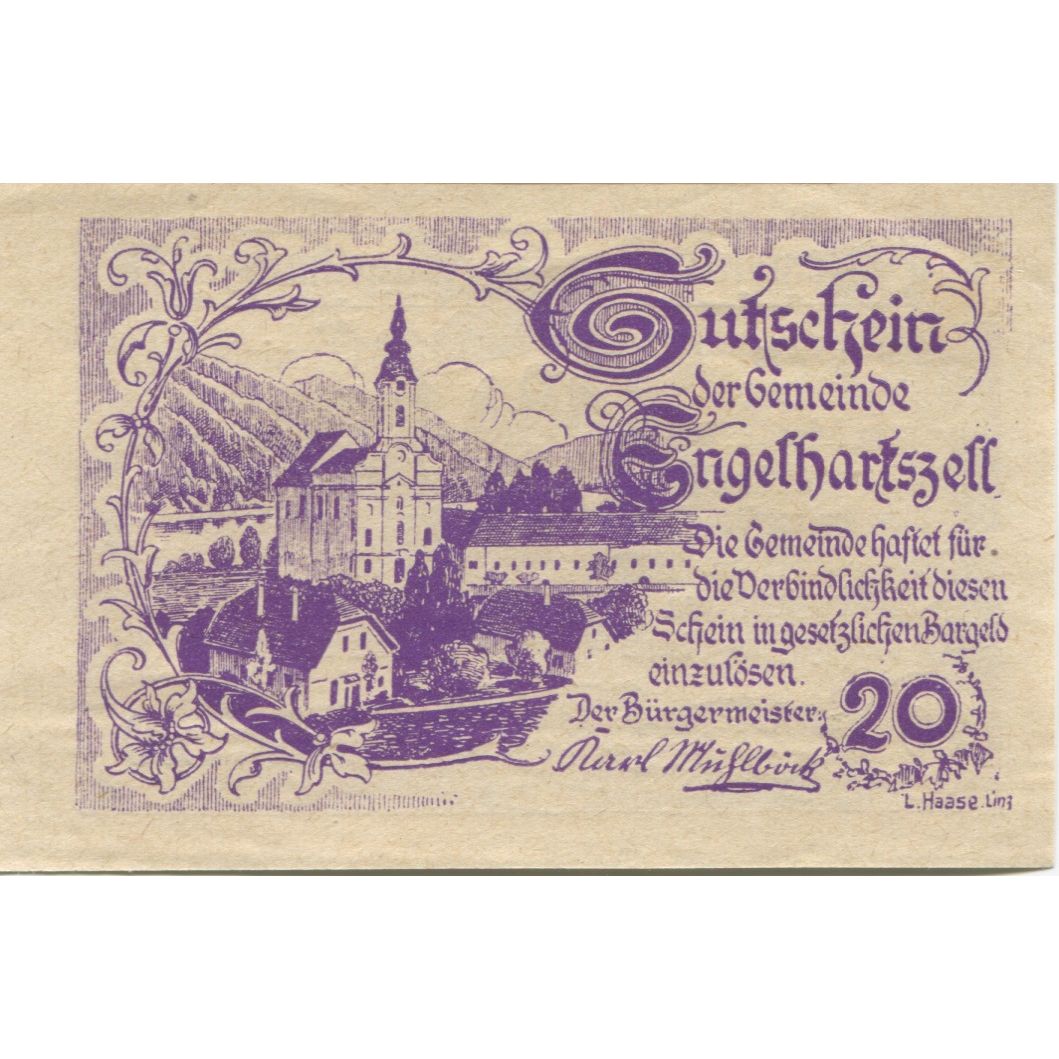 Billete, Austria, Engelhartszell, 20 Heller, Blason 1920-09-30, SC Mehl:FS 172a