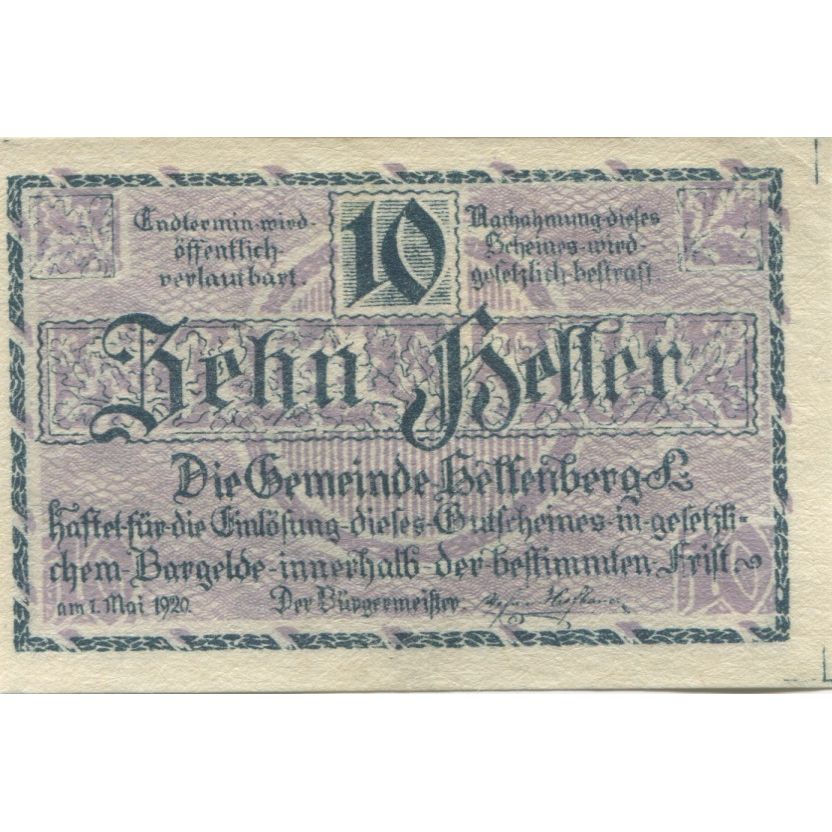 Billete, Austria, Helfenberg, 10 Heller, Eglise, 1920, SC, Mehl:FS 363a