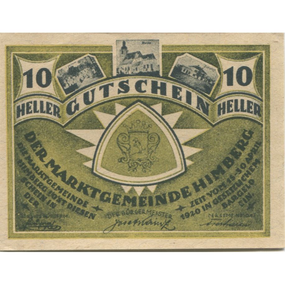 Billete, Austria, Himberg, 10 Heller, Blason, 1920, 1920-04-30, SC, Mehl:FS 374a