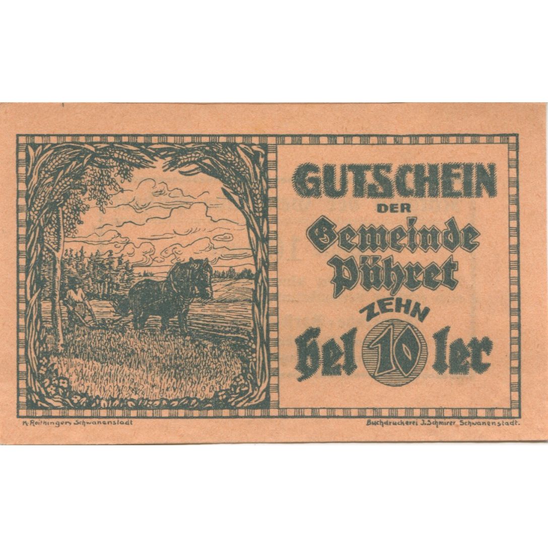 Billete, Austria, Pühret, 10 Heller, champs, 1920, SC, Mehl:FS 791a
