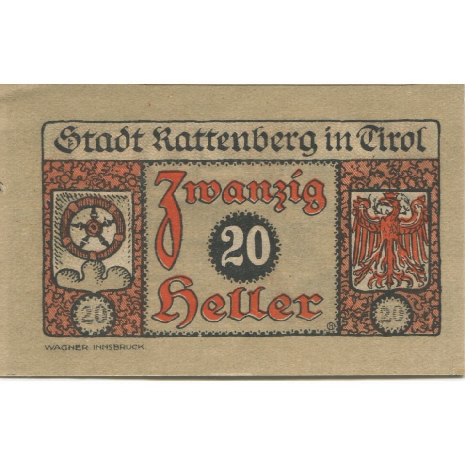 Billete, Austria, Rattenberg, 20 Heller, Blason 1920-12-31, SC, Mehl:FS 821I