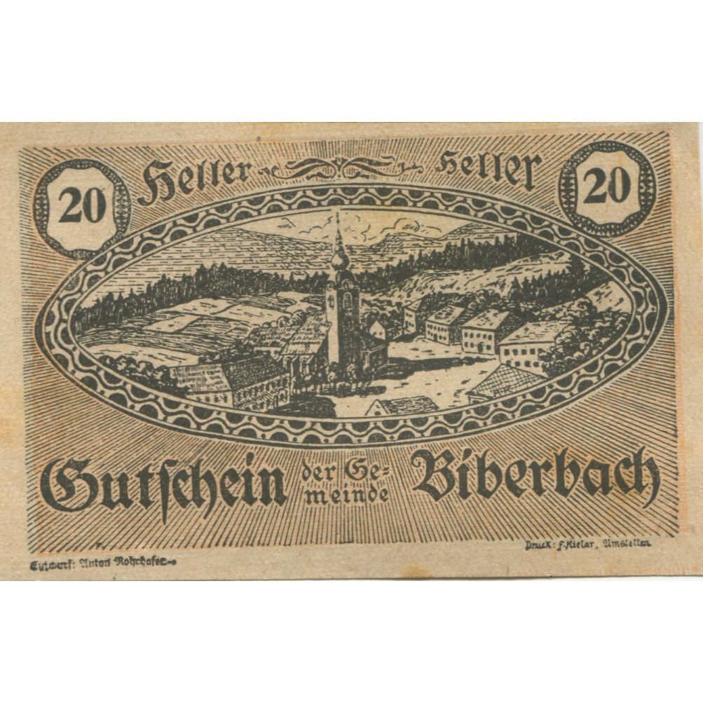 Billete, Austria, Biberbach, 20 Heller, épis 1920-12-30, EBC, Mehl:FS 86IIc