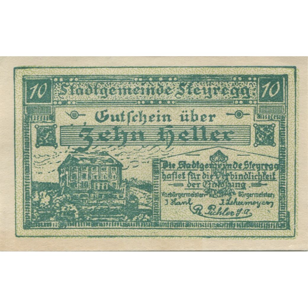 Billete, Austria, Steyregg, 10 Heller, château 1920-12-31, SC Mehl:FS 1036Ia