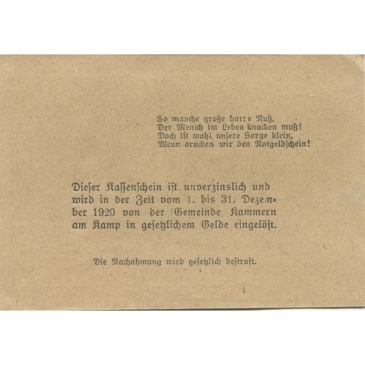 Banknote, Austria, Kammern, 10 Heller, raisin, 1920 UNC(63) Mehl:FS 424