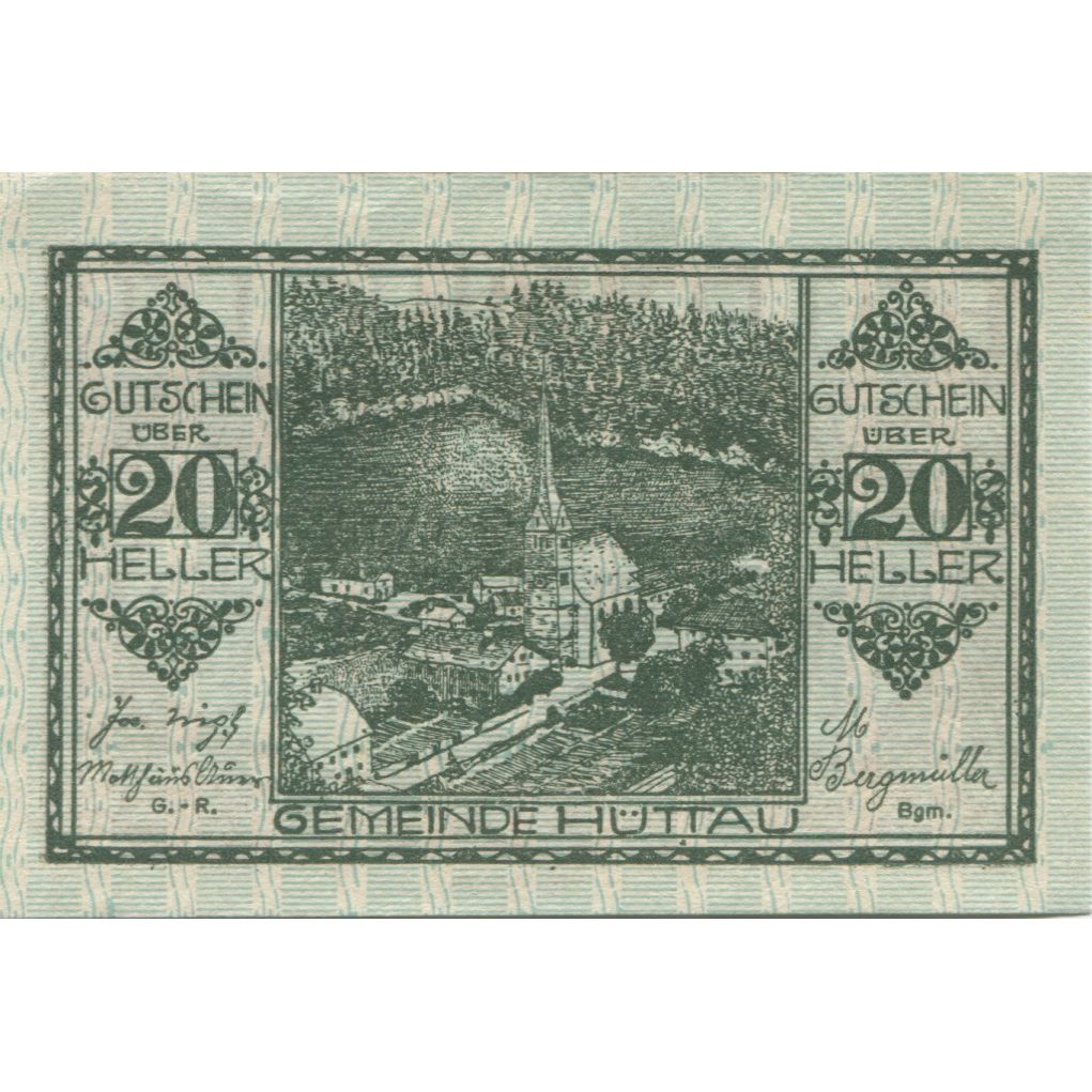 Billete, Austria, Hüttau, 20 Heller, village 1921-01-31, SC, Mehl:FS 401a