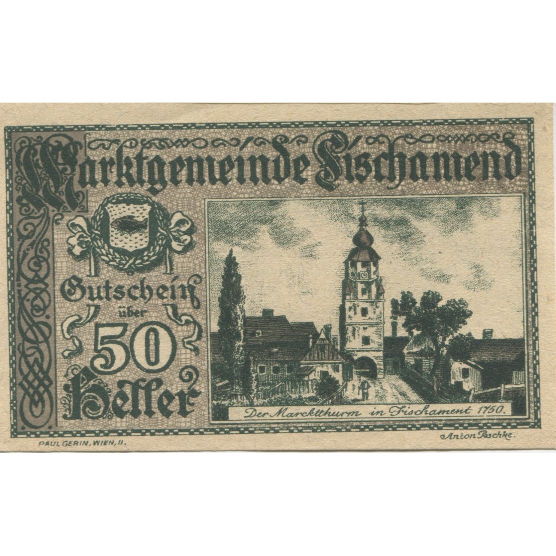 Billete, Austria, Fischamed, 50 Heller, Eglise 1920-06-25, SC, Mehl:FS 202