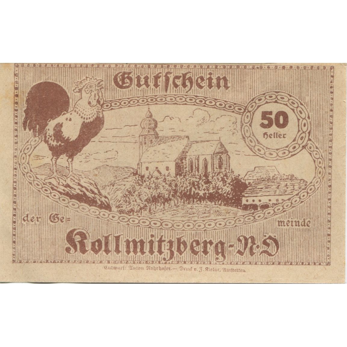 Billete, Austria, Kollmitzberg, 50 Heller, champs 1920-12-30, SC Mehl:FS 462b