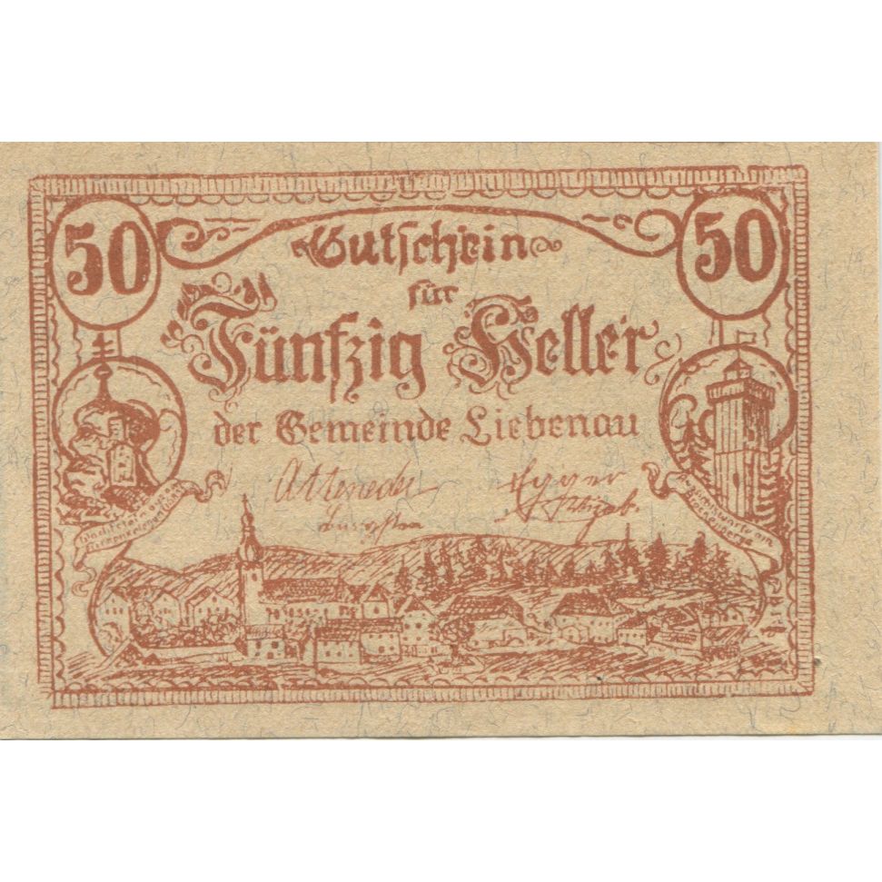 Billete, Austria, Liebenau, 50 Heller, paysage 1921-05-01, SC, Mehl:FS 521