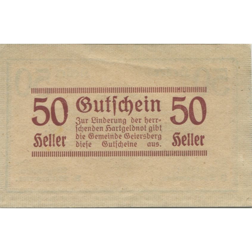 Billete, Austria, Geiersberg, 50 Heller, valeur faciale, 1920 SC Mehl:FS 227a