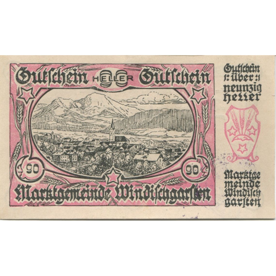 Billete, Austria, Windischgarsten, 90 Heller, paysage 1920 EBC+ Mehl:FS 1245IIIa