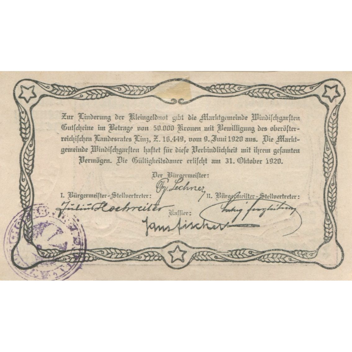 Billete, Austria, Windischgarsten, 90 Heller, paysage 1920 EBC+ Mehl:FS 1245IIIa