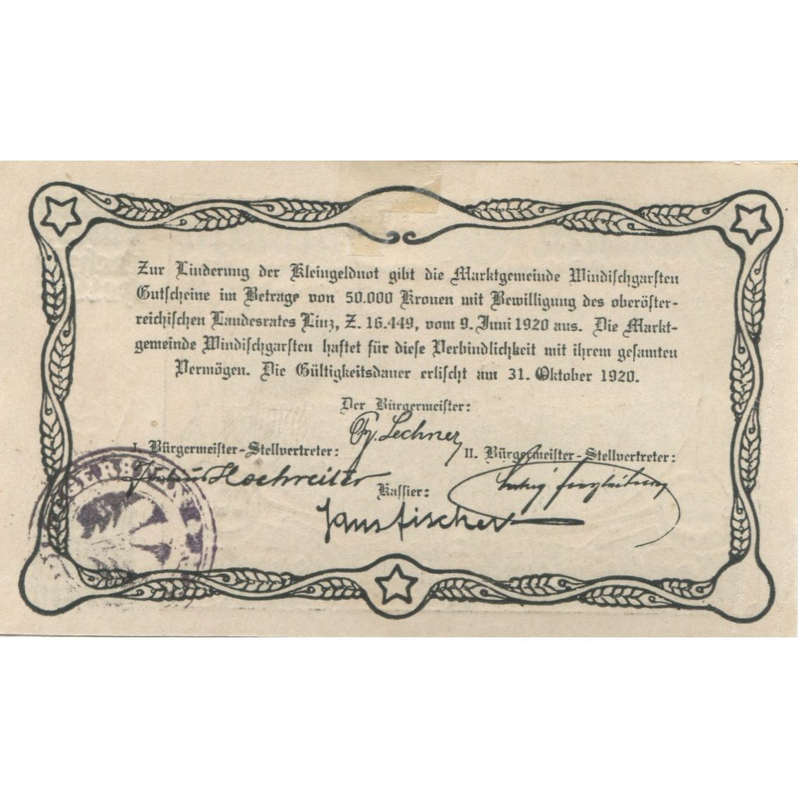 Billete, Austria, Windischgarsten, 60 Heller, Eglise, 1920 EBC+ Mehl:FS 1245IIIa