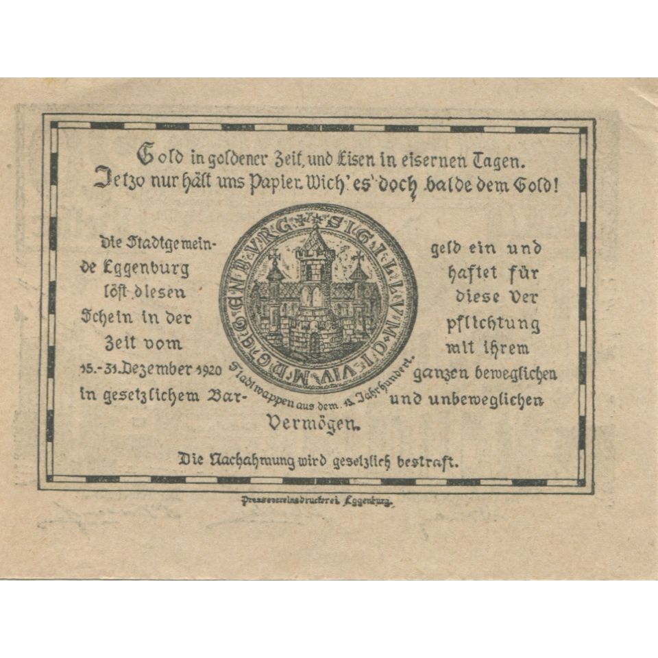 Billete, Austria, Eggenburg, 20 Heller, village 1920-12-31, SC, Mehl:FS 162b