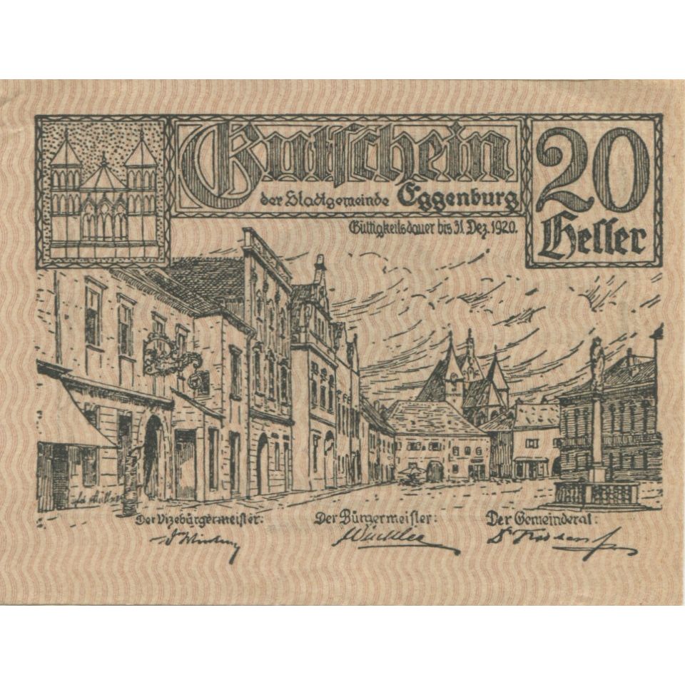 Billete, Austria, Eggenburg, 20 Heller, village 1920-12-31, SC, Mehl:FS 162b