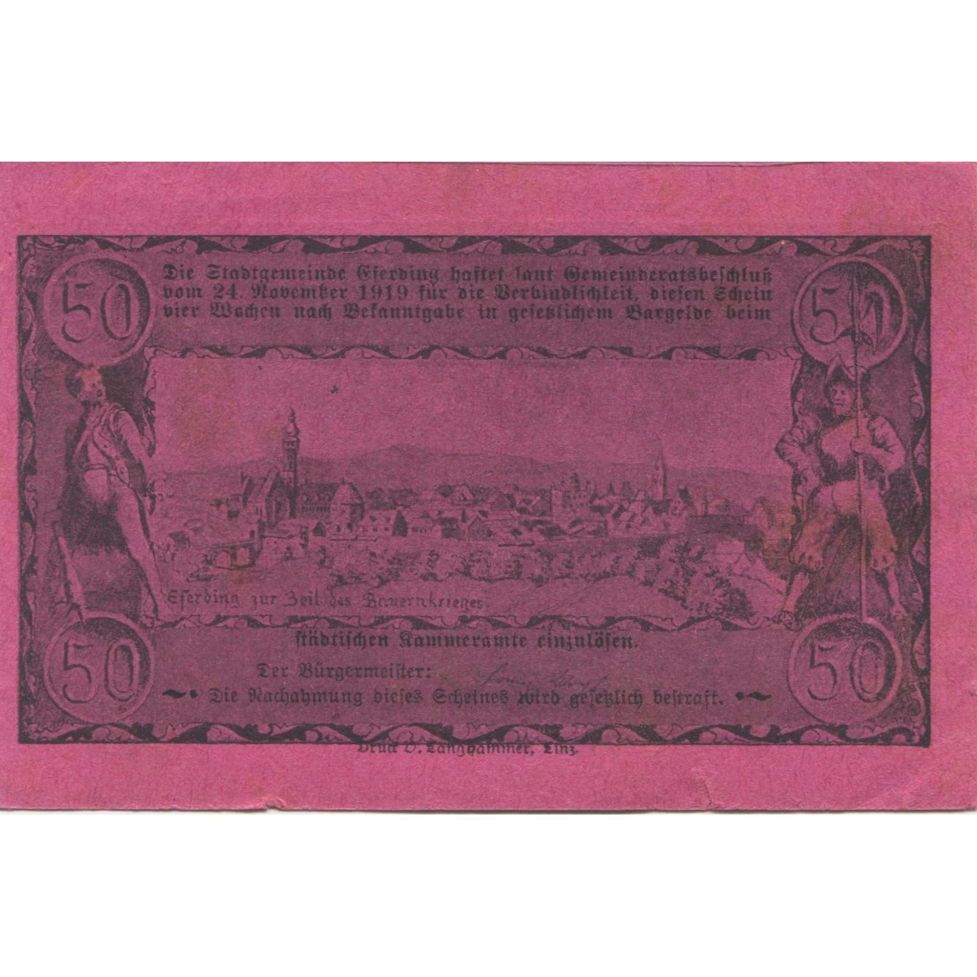 Billete, Austria, Eferding, 50 Heller, paysage, 1920, SC, Mehl:FS 152I