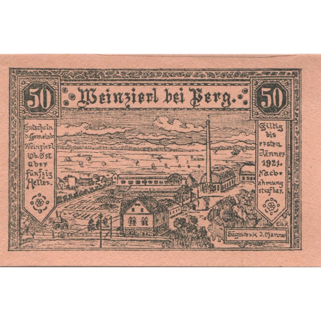 Billete, Austria, Wienzierl, 50 Heller, Usine 1921-01-01, SC Mehl:FS 1152a