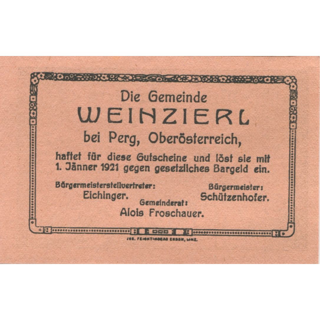 Billete, Austria, Wienzierl, 50 Heller, Usine 1921-01-01, SC Mehl:FS 1152a
