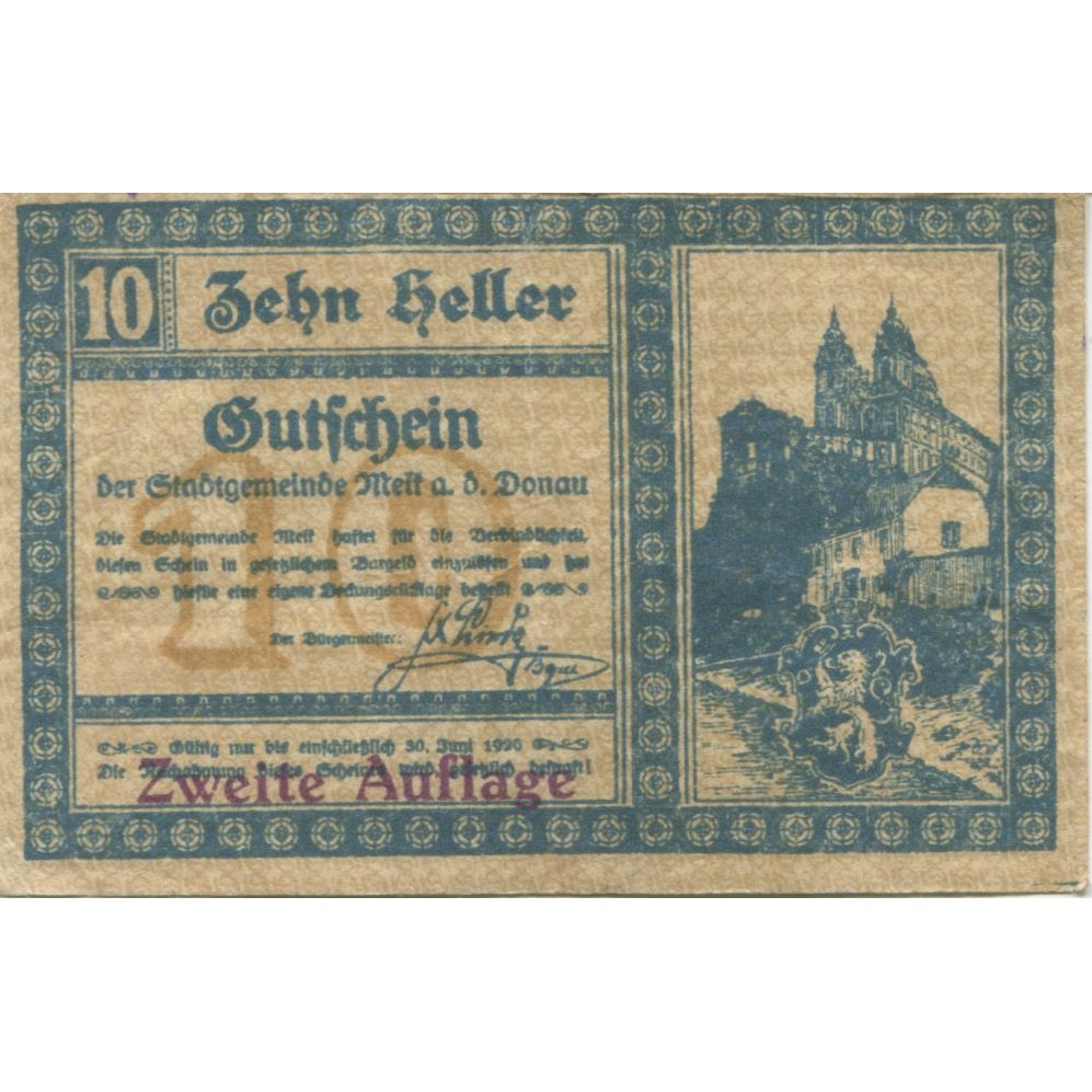 Billete, Austria, Melt, 10 Heller, château, 1920, MBC, Mehl:FS 1085