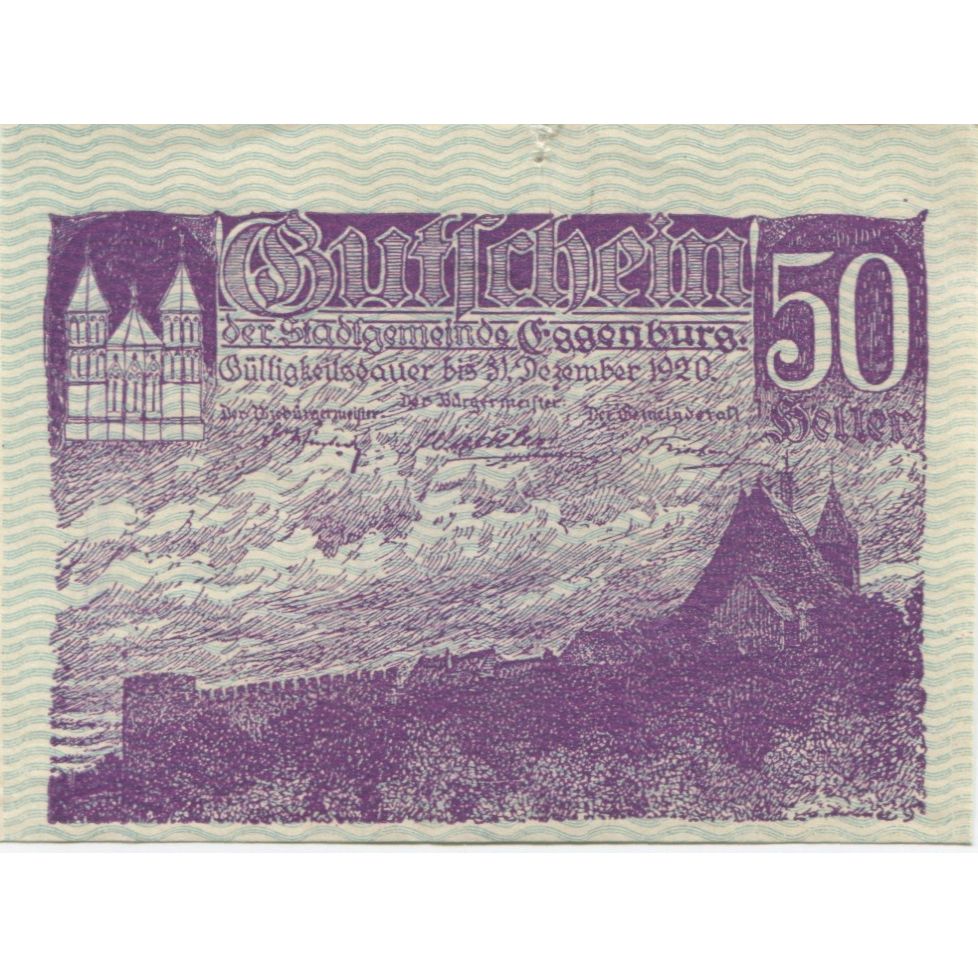 Billete, Austria, Eggenburg, 50 Heller, château 1920-12-31, EBC, Mehl:FS 162a