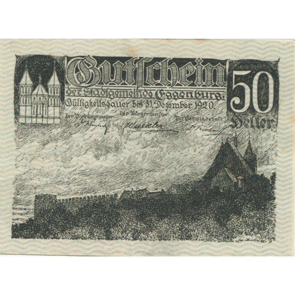 Billete, Austria, Eggenburg, 50 Heller, Blason 1920-12-31, EBC, Mehl:FS 162a