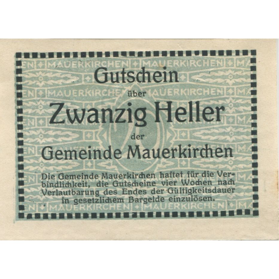 Billete, Austria, Mauerkirchen, 20 Heller, Eglise, 1920, SC, Mehl:FS 598I