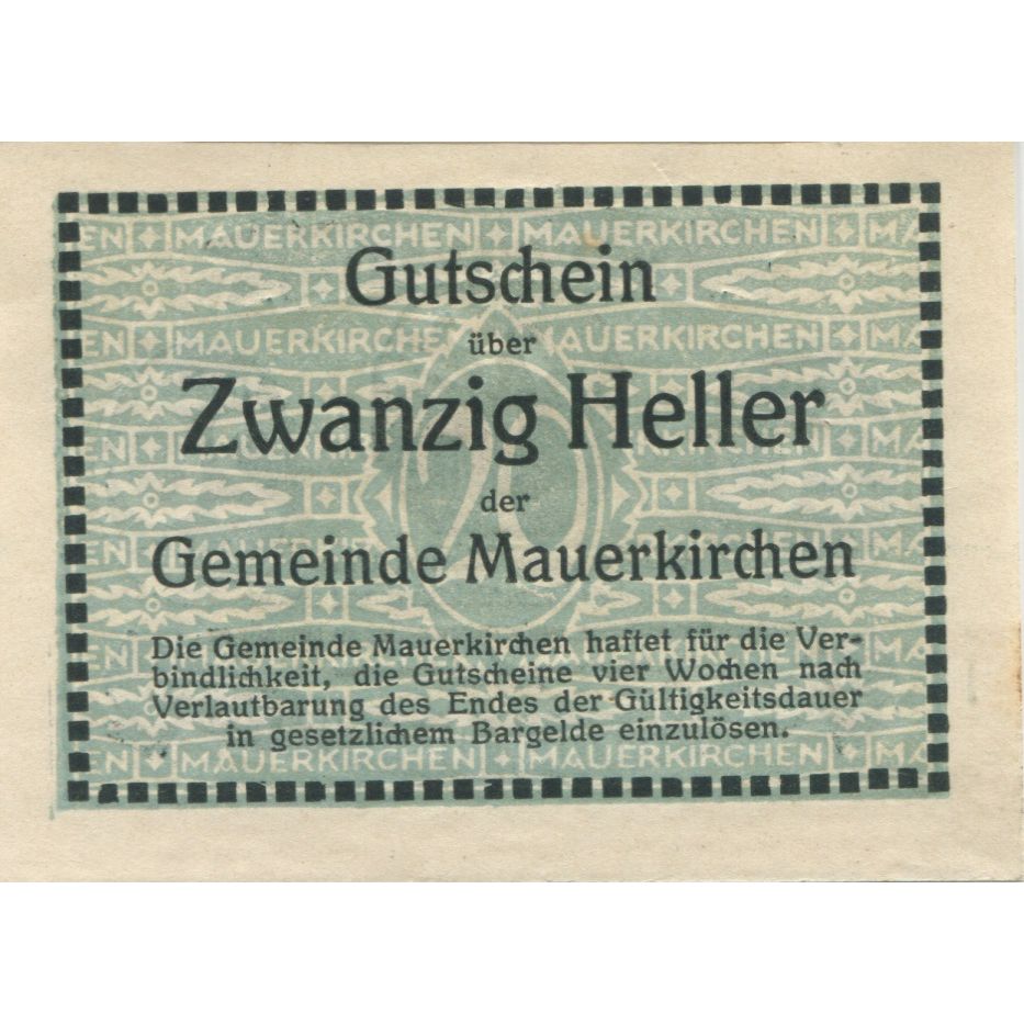 Banknote, Austria, Mauerkirchen, 20 Heller, Eglise, 1920, UNC(63), Mehl:FS 598I