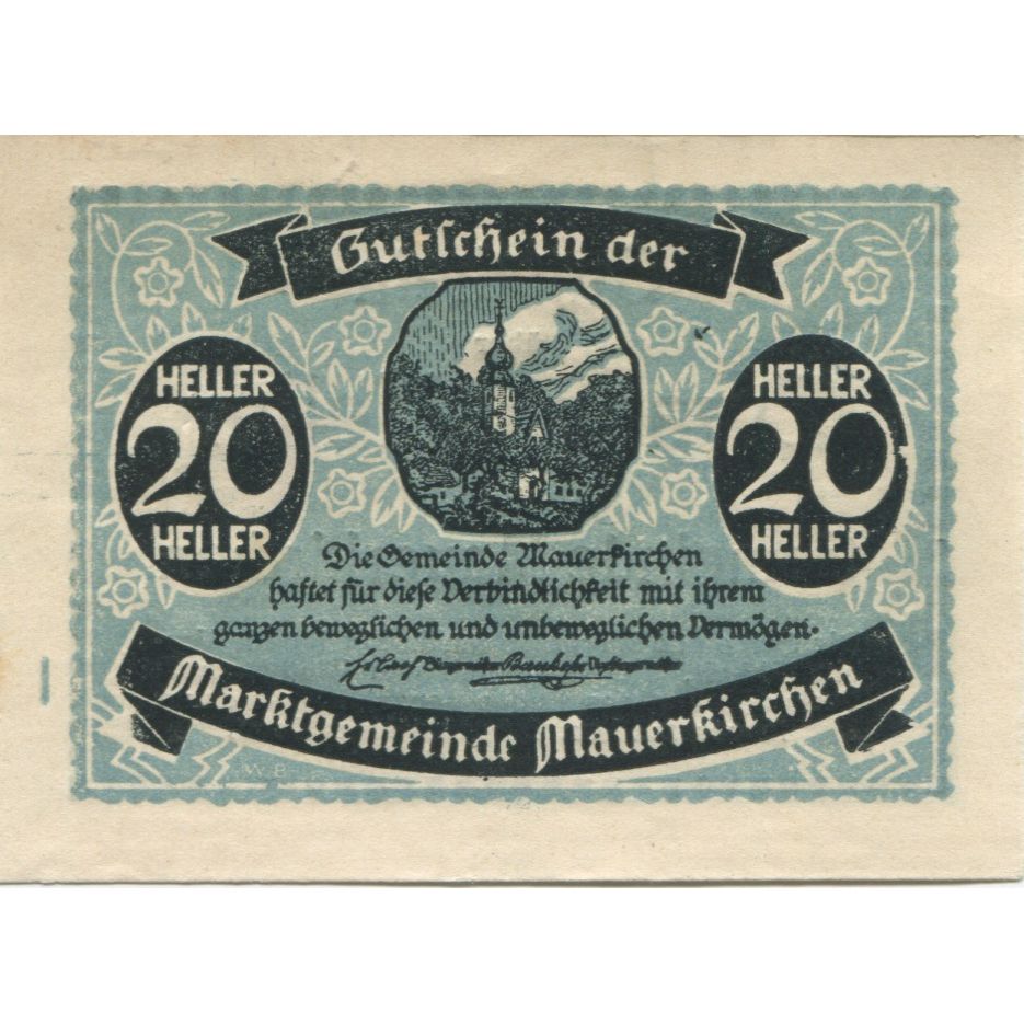 Billete, Austria, Mauerkirchen, 20 Heller, Eglise, 1920, SC, Mehl:FS 598I