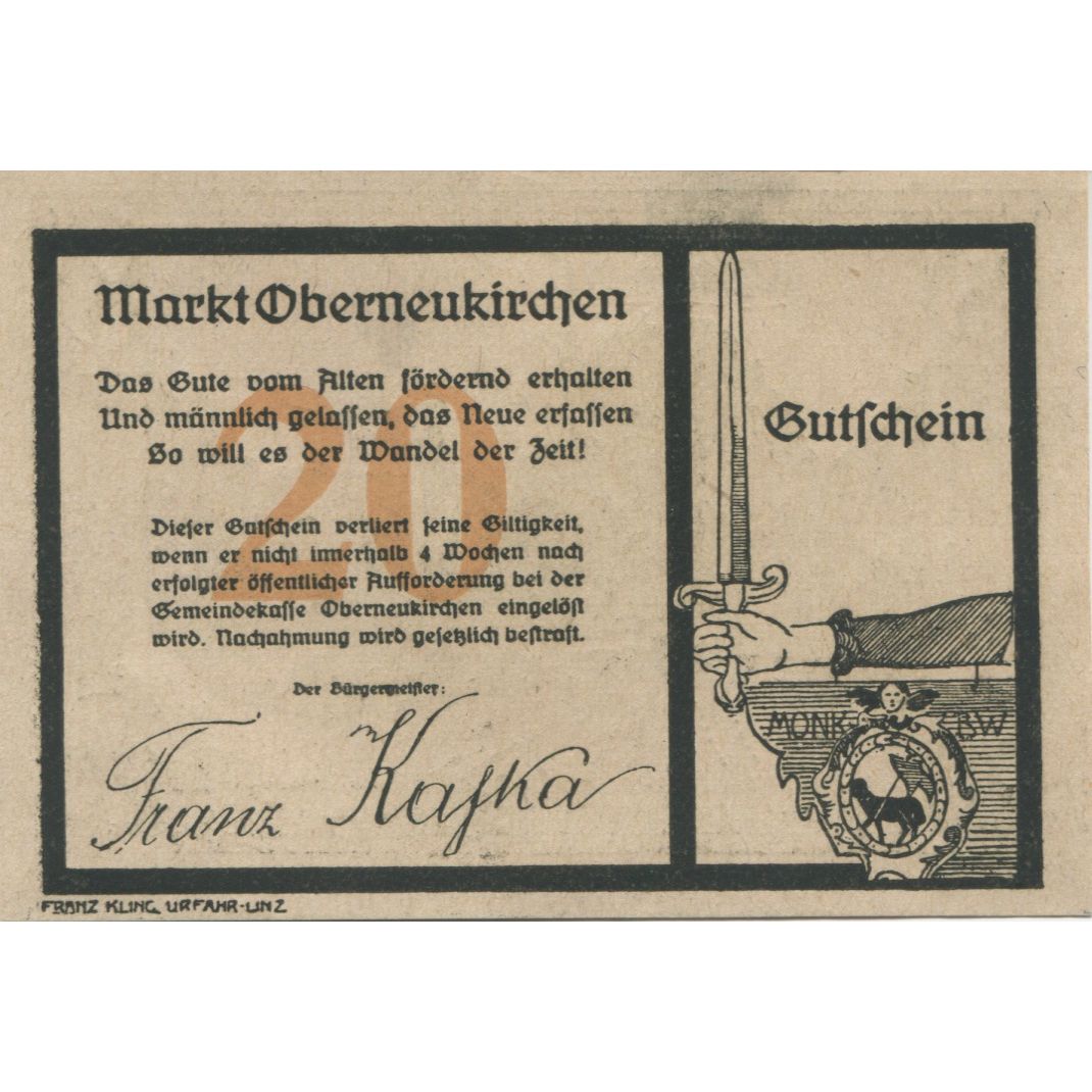 Billete, Austria, Oberneukirchen, 20 Heller, place, 1920, SC, Mehl:FS 691b