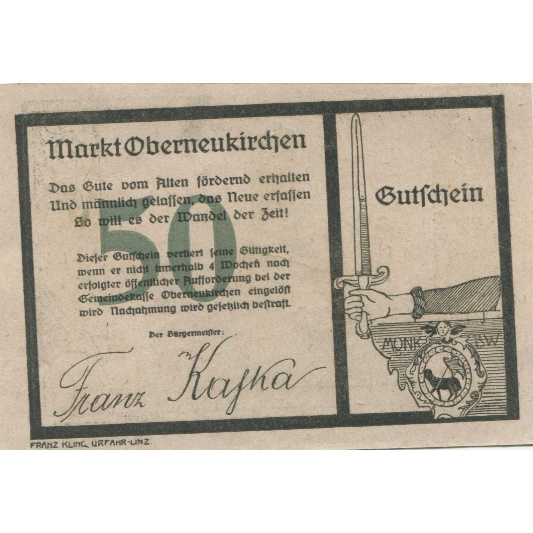 Billete, Austria, Obernberg, 50 Heller, ruine, 1920, SC, Mehl:FS 691b