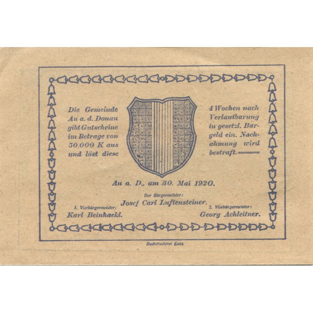 Billete, Austria, Au a.d D, 50 Heller, grange, 1920, 1920-05-30, SC, Mehl:FS 64