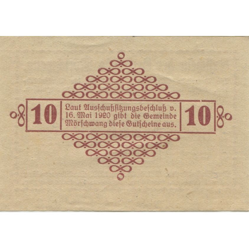 Billete, Austria, Morschwang, 10 Heller, valeur faciale, 1920 SC Mehl:FS 629b