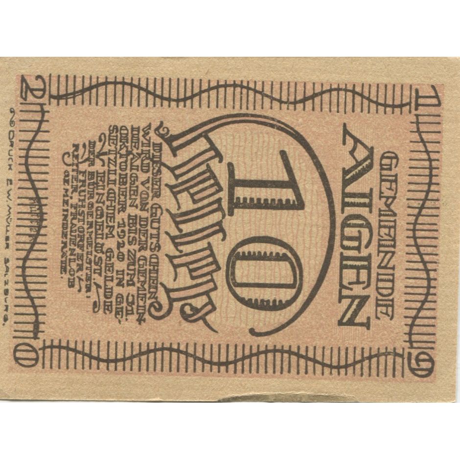 Billete, Austria, Aigen, 10 Heller, village, 1920, 1920-12-31, SC, Mehl:FS 13a