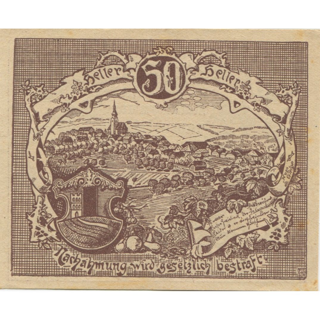 Billete, Austria, Gramastetten, 50 Heller, portrait 1920 SC Mehl:FS 256